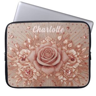 Personalised Name Rose Gold Sparkle Glam Bling Laptop Sleeve