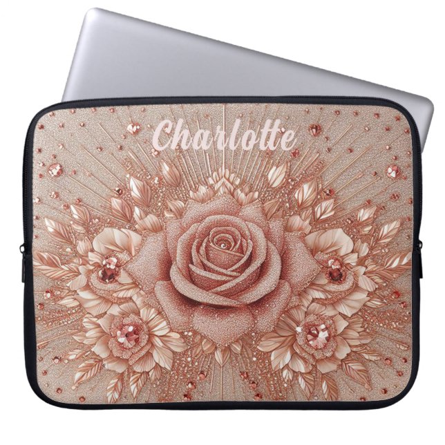 Personalised Name Rose Gold Sparkle Glam Bling Laptop Sleeve (Front)