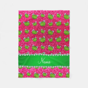 Personalised name rose pink glitter frogs fleece blanket