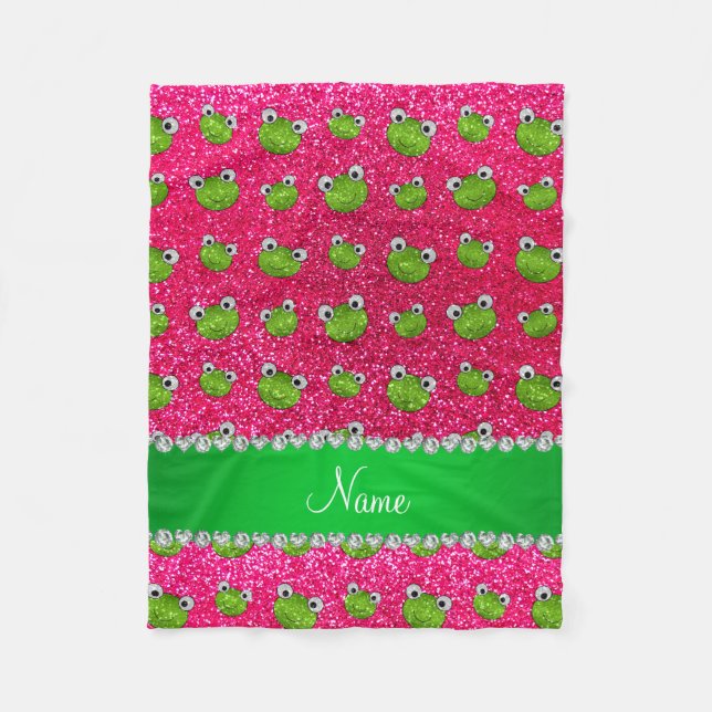 Personalised name rose pink glitter frogs fleece blanket (Front)