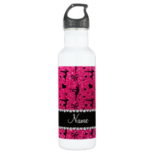 Personalised name rose pink glitter gymnastics 710 ml water bottle