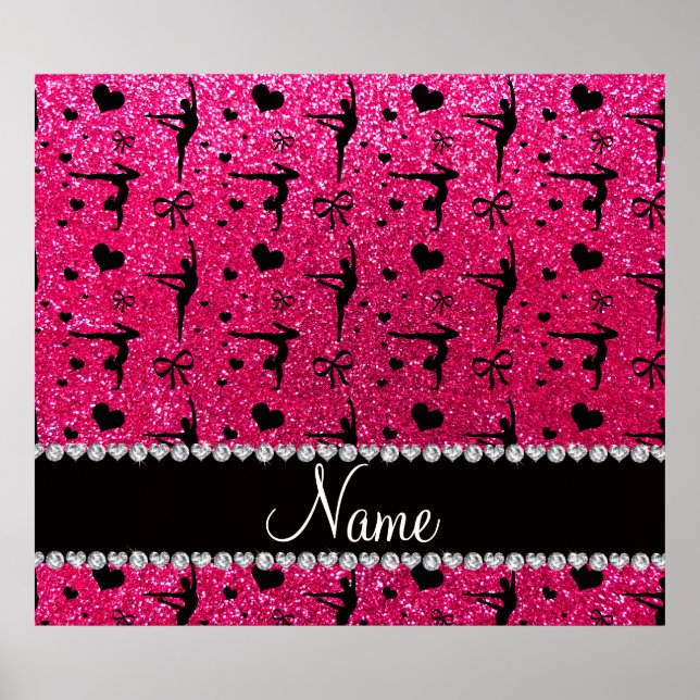 Personalised name rose pink glitter gymnastics poster (Front)