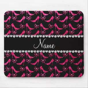 Personalised name rose pink glitter high heels bow mouse mat