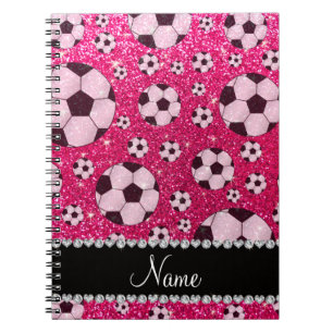 Personalised name rose pink glitter soccer notebook