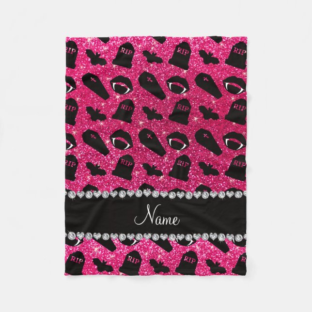 Personalised name rose pink glitter vampire fleece blanket (Front)