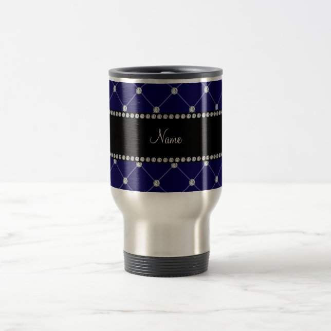 Personalised name Royal blue diamonds Travel Mug (Center)