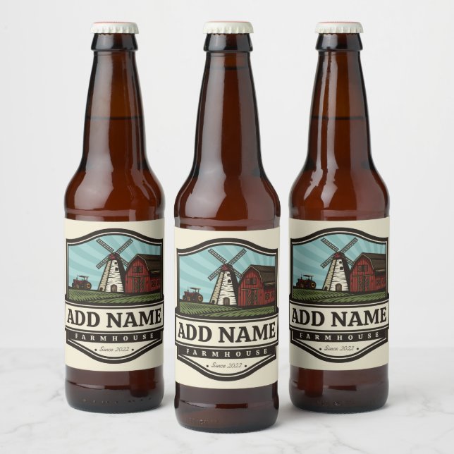 Personalised NAME Rustic Farmhouse Old Windmill  Beer Bottle Label (Bottles)