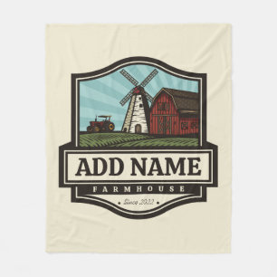 Personalised NAME Rustic Farmhouse Old Windmill  Fleece Blanket