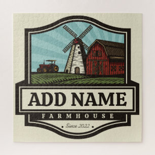 Personalised NAME Rustic Farmhouse Old Windmill Jigsaw Puzzle