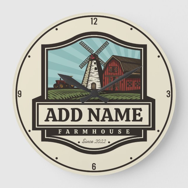 Personalised NAME Rustic Farmhouse Old Windmill  Large Clock (Front)