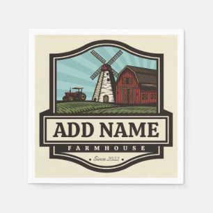 Personalised NAME Rustic Farmhouse Old Windmill Napkin
