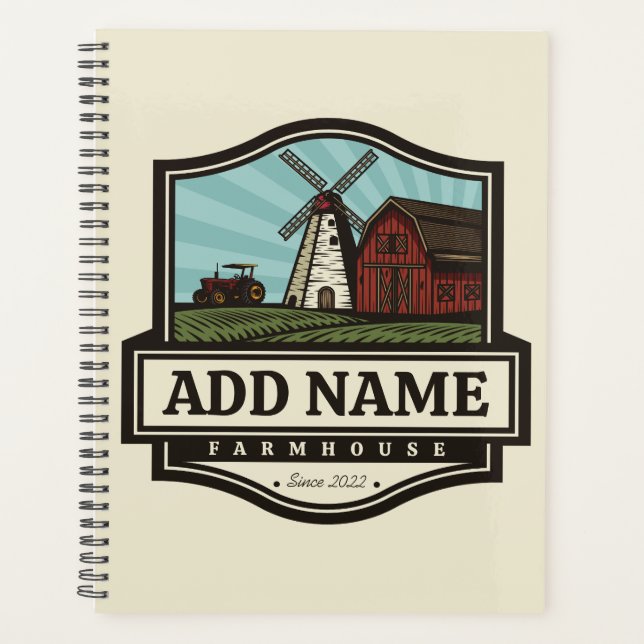 Personalised NAME Rustic Farmhouse Old Windmill Planner (Front)