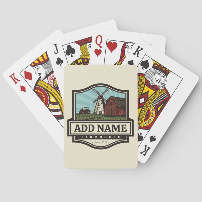 Personalised NAME Rustic Farmhouse Old Windmill Playing Cards (Back)