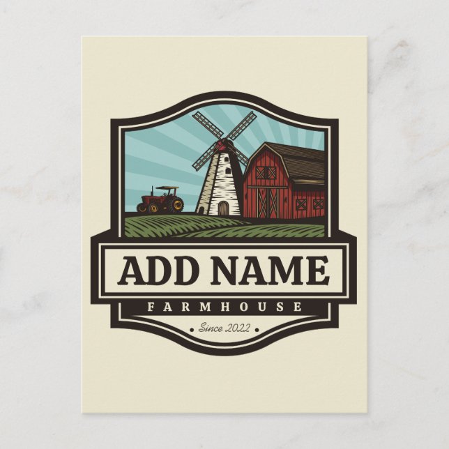 Personalised NAME Rustic Farmhouse Old Windmill  Postcard (Front)