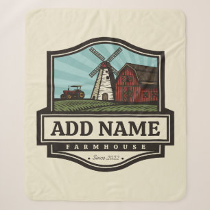 Personalised NAME Rustic Farmhouse Old Windmill Sherpa Blanket
