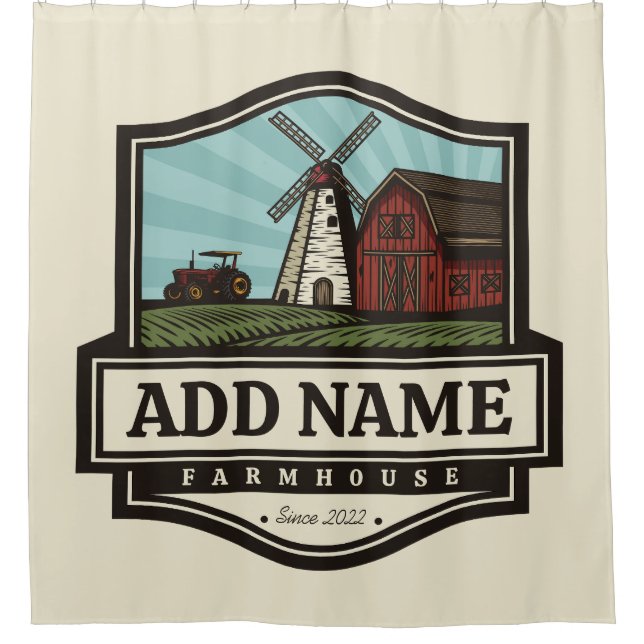 Personalised NAME Rustic Farmhouse Old Windmill Shower Curtain (Front)