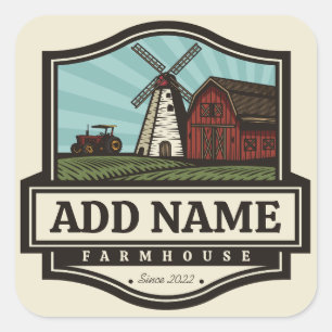 Personalised NAME Rustic Farmhouse Old Windmill  Square Sticker