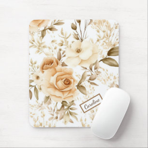 Personalised Name Rustic Modern Boho Roses Neutral Mouse Mat