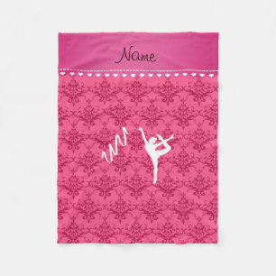 Personalised name rythmic gymnast pink damask fleece blanket