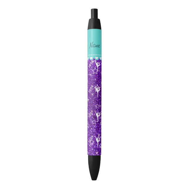 Personalised name rythmic gymnast purple glitter black ink pen (Front Vertical)