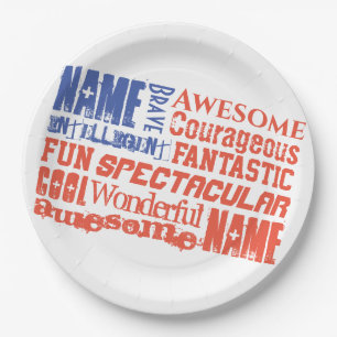 Personalised Name(s) and Words USA flag Paper Plate