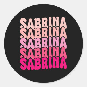 Personalised Name Sabrina I Love Sabrina Groovy 80 Classic Round Sticker