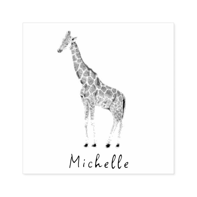 Personalised Name Safari Animal Giraffe Rubber Stamp (Imprint)