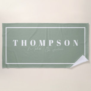 Personalised Name Sage Green Elegant Beach Towel
