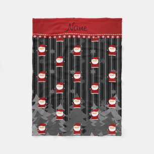 Personalised name santa black snowflakes trees fleece blanket