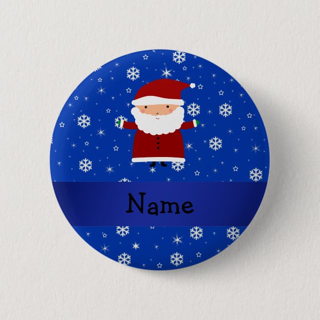Personalised name santa blue snowflakes 6 cm round badge (Front)