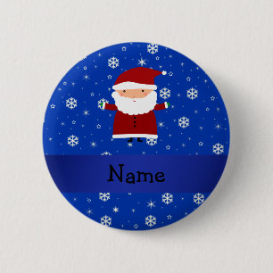Personalised name santa blue snowflakes 6 cm round badge
