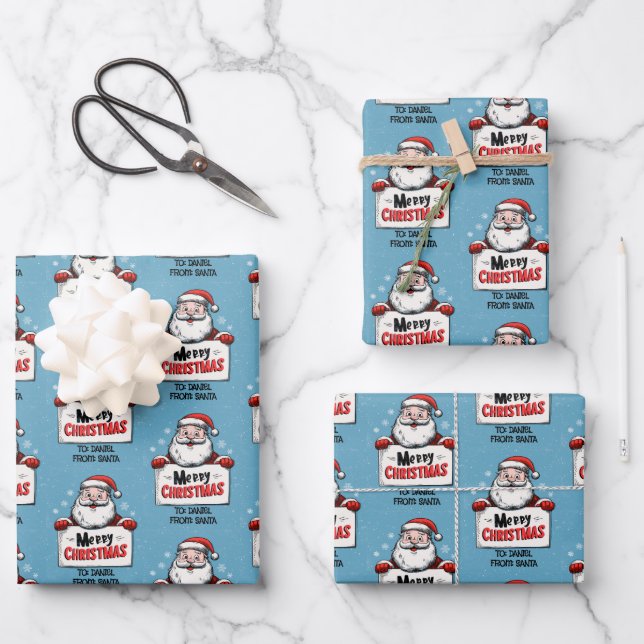 Personalised Name Santa Christmas Wrapping Paper Sheet (Front)