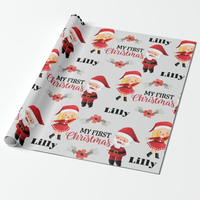 Personalised Name Santa Couples Xmas Christmas  Wrapping Paper (Unrolled)
