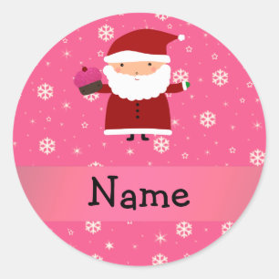 Personalised name santa cupcake pink snowflakes classic round sticker