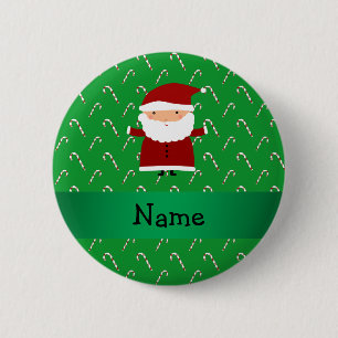 Personalised name santa green candy canes 6 cm round badge
