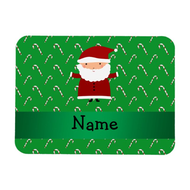 Personalised name santa green candy canes magnet (Horizontal)