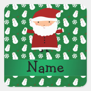 Personalised name santa green snowman square sticker