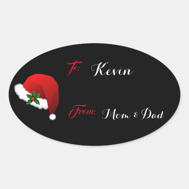 Personalised Name Santa Hat Gift Tag Sticker (Front)