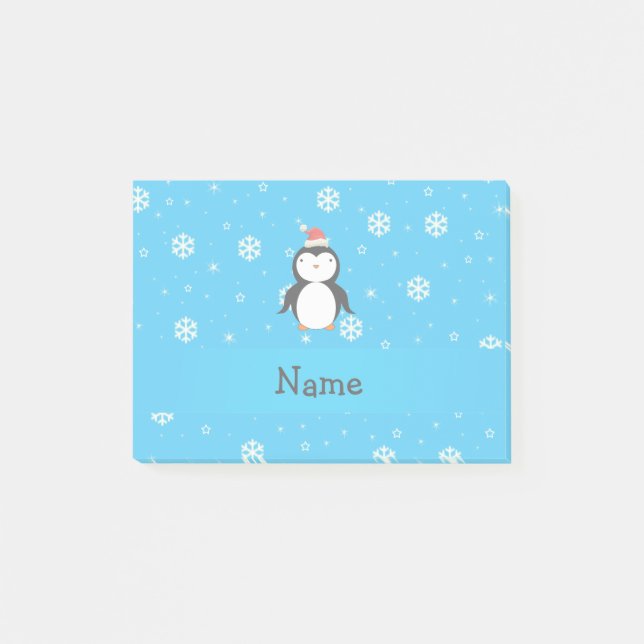 Personalised name santa penguin blue snowflakes post-it notes (Front)
