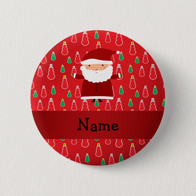 Personalised name santa red snowmen 6 cm round badge (Front)