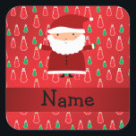 Personalised name santa red snowmen square sticker<br><div class="desc">Cute christmas santa gift ideas. Create your own custom Personalised just add name, monogram, or initials or saying on your cute cartoon santa with red suit, white beard, green mittens and hat with pompom, with a red and green snowman pattern background and red stripe. Cute santa gift ideas for kids...</div>