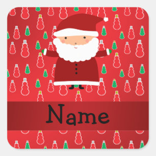 Personalised name santa red snowmen square sticker