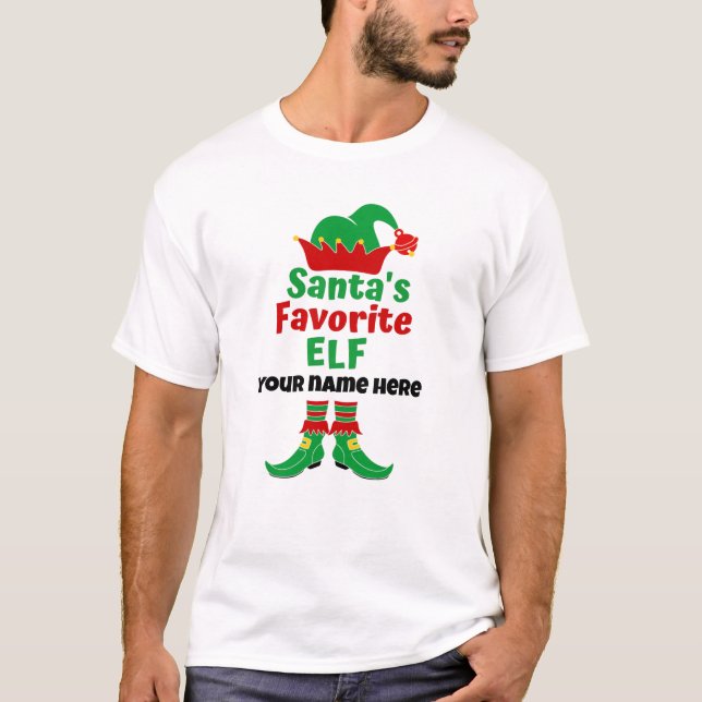 Personalised Name Santa's Favourite Elf  T-Shirt (Front)