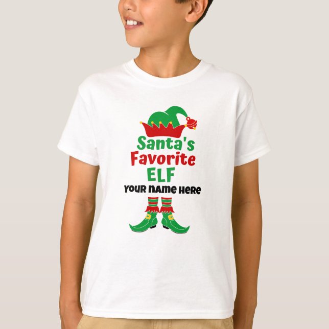 Personalised Name Santa's Favourite Elf  T-Shirt (Front)