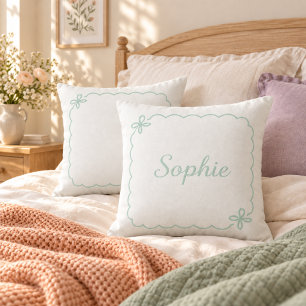 Personalised Name Scalloped Bow Mint Green Cushion