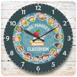 Personalised NAME School Kids Teacher Classroom Large Clock<br><div class="desc">Personalised NAME School Teacher Custom Classroom Large Clock</div>