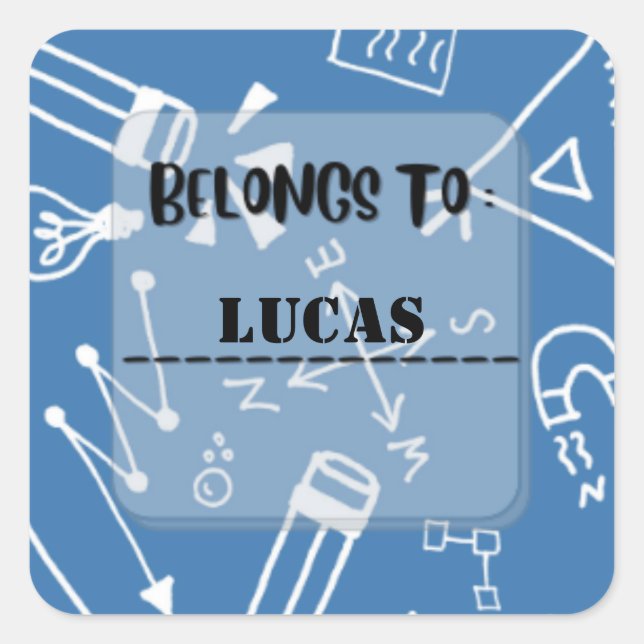 Personalised Name School Label Sticker Square (Front)