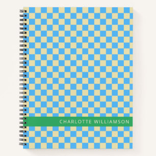 Personalised Name School Retro Chequerboard Blue Notebook