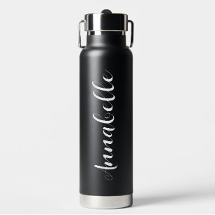 Personalised Name Script Black Wedding Bridesmaid Water Bottle