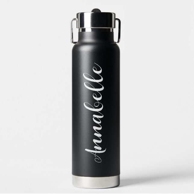 Personalised Name Script Black Wedding Bridesmaid Water Bottle (Front)